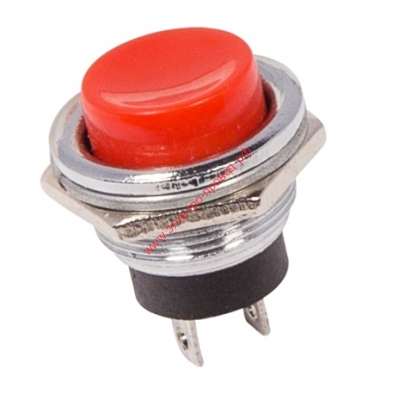 Кнопка без фиксации металл 250V 2А (2с) OFF-(ON) Ø16.2 красная