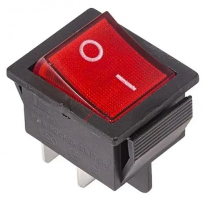 Выключатель клавишный 250В 16А (4с) ON-OFF красная с подсветкой